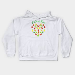 I Love Fall. Heart Made of Autumn Leaves for Nature Lovers. (White Background) Kids Hoodie